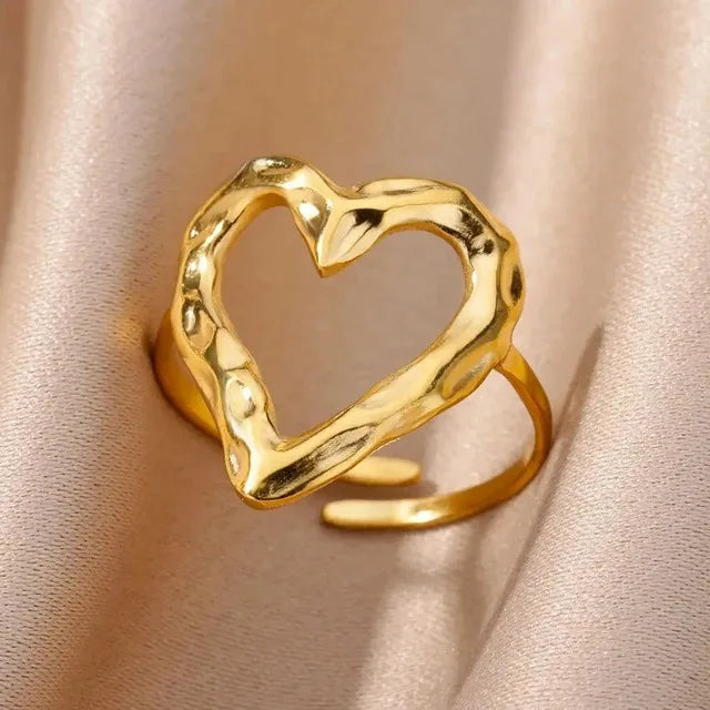 Fashion Zircon Heart Rings for Women Stainless Steel Gold Color Adjustable Wedding Couple Ring Aesthetic Jewelry bague femme