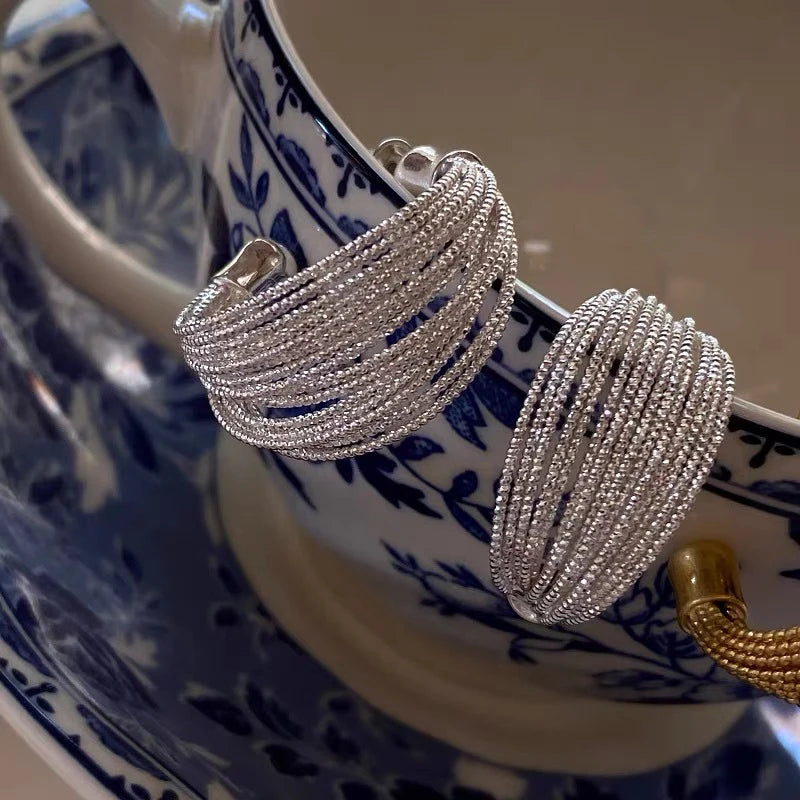 1Pair Exaggerated Design Geometry Multi-layered Lines Big Hoop Earrings For Women Girls Luxury Drop Dangle Earring Jewelry Gifts