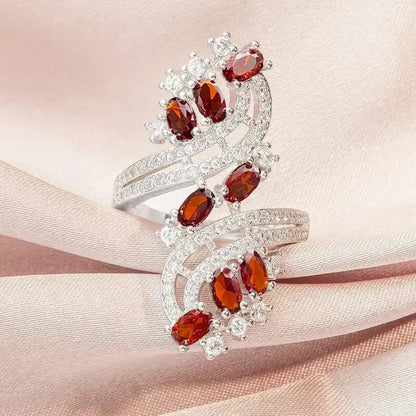 2025 New Elegant Red Corundum Ring with Extra Large Zircon Fashion Party Jewelry Flower Dove Egg Shining First