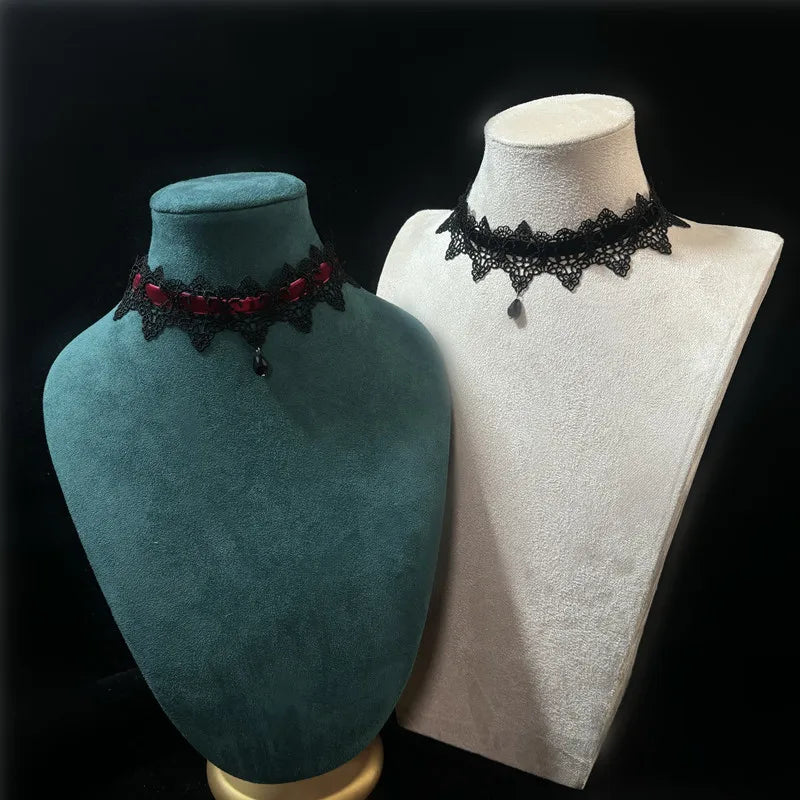2025 New Sexy Lace Flower Necklace for Women Gothic Punk Velvet Collar Choker Black Waterdrop Pendent Necklace Strap Bow Jewelry