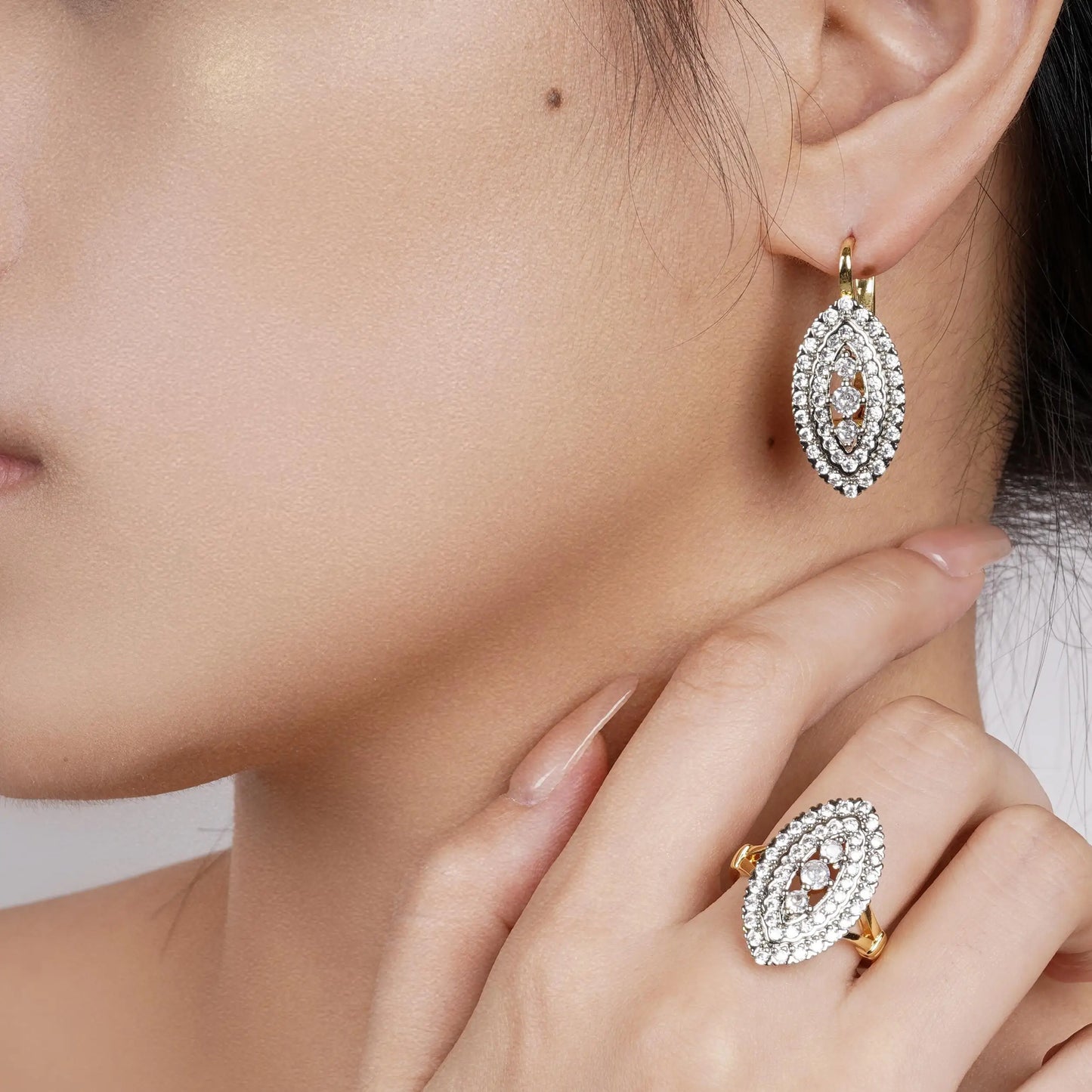 Evil Eye Style Design Fashion Earrings Ring Sets For Woman Copper Plated 14K Gold 2 Tone For Party Wedding Luxury  Jewelry Gifts