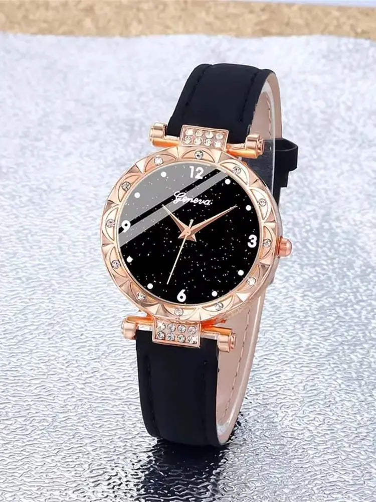 Womens Watches 5Pcs Set Luxury Rhinestone Women Fashion Elegant Wristwatch Quartz Watch For Girl WristWatch Bracelet Gift