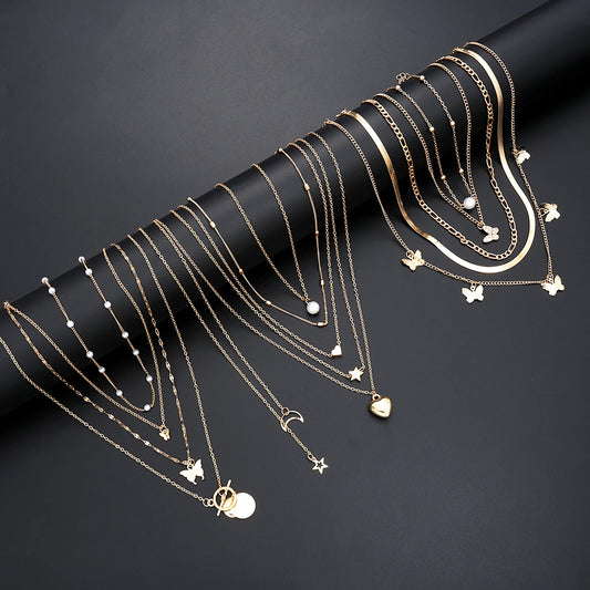 Simple Stackable Necklaces Set for Women Fashion Butterfly Heart Star Pearl Moon Pendant Necklaces Boho Jewelry Gifts 2025