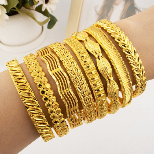 Fashion Stainless Steel Bracelets Vintage Elegant Bracelet Dubai Golden Color Ethiopian African Saudi Arabic Wedding Bride Gift