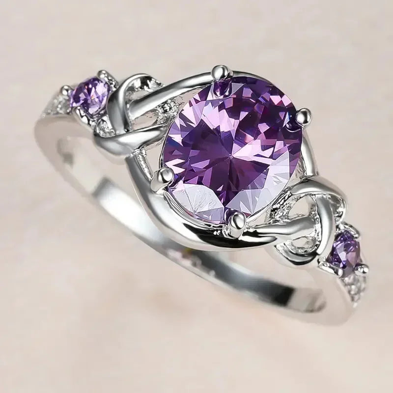2025 New Purple Cubic Zirconia Ring with Sparkling Square Crystal, High End Women's Personalized Fashion Cocktail Party Jewelry