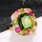 2025 New Luxury High End Party Women's Ring Bright Green Oval Crystal Noble  Retro Style Accessories Gorgeous Gift