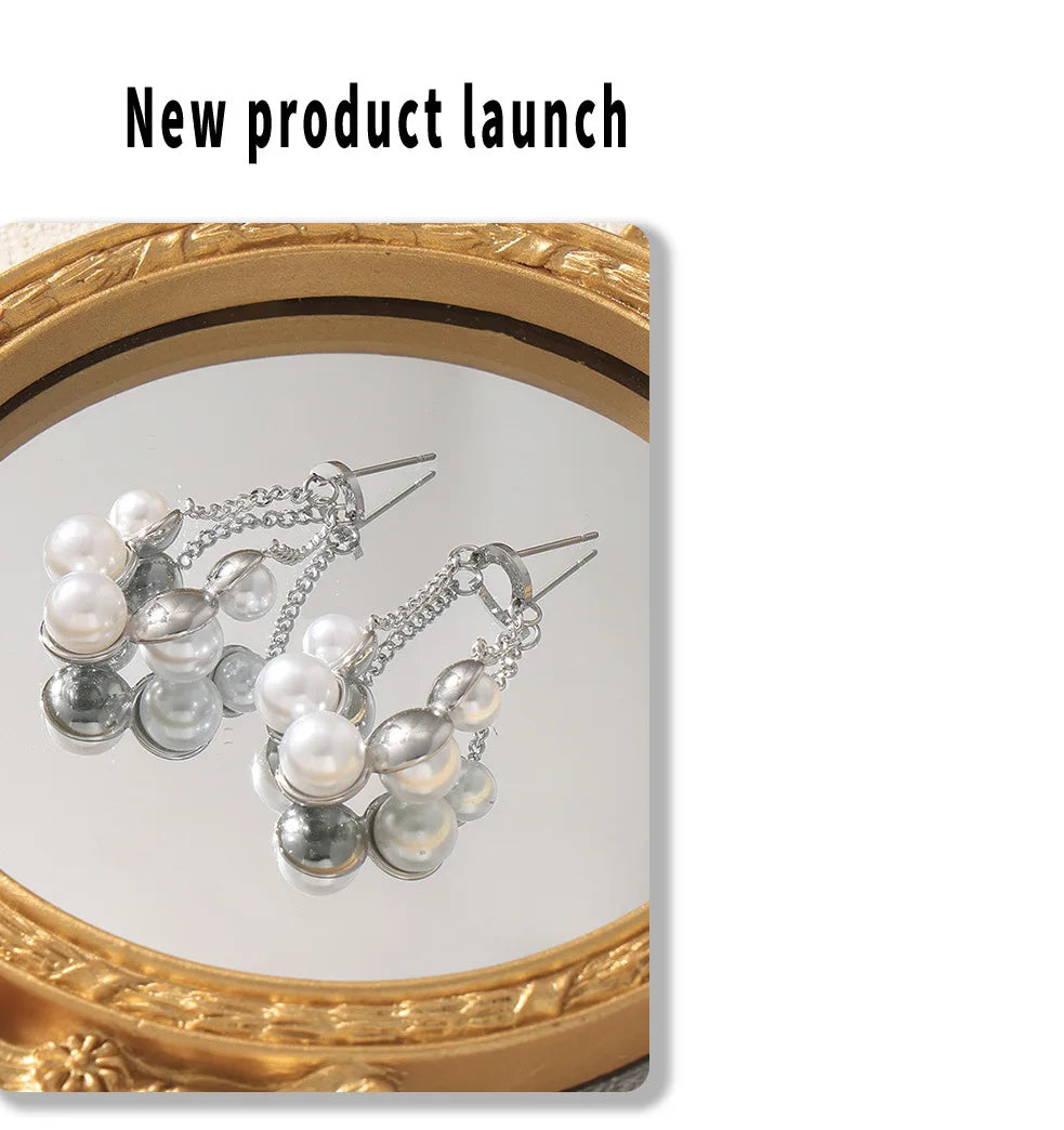 Gorgeous Round Earrings For Women Stainless Steel Vintage Pearl Pendant Gold Plated Waterproof Ear Stud Charm Jewelry Gift