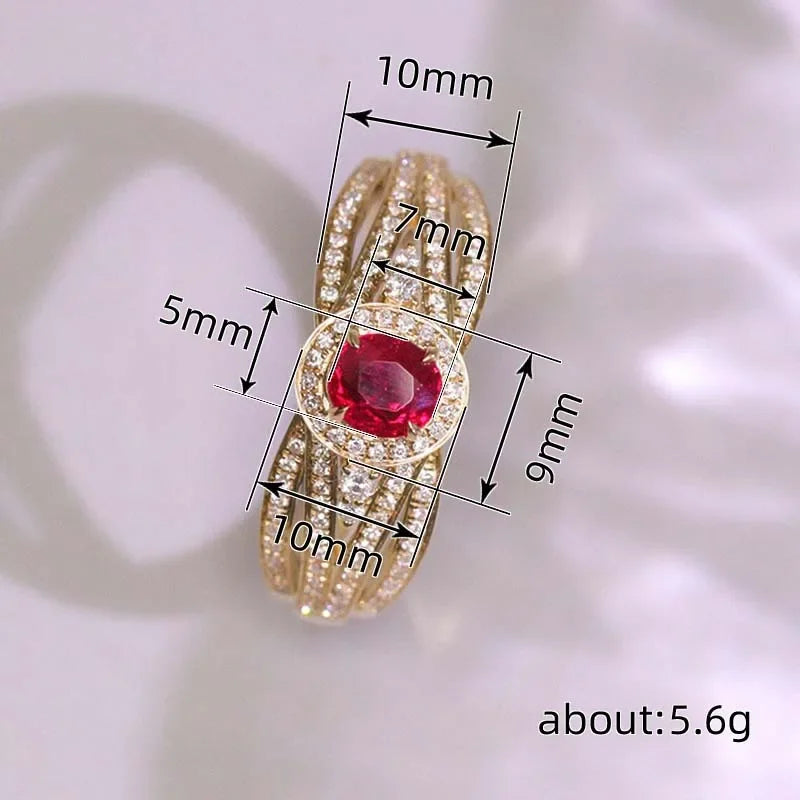 2025 European and American Red Cubic Zirconia Ring, Oval Geometric Fashion Temperament Elegant and Dazzling Jewelry Accessories