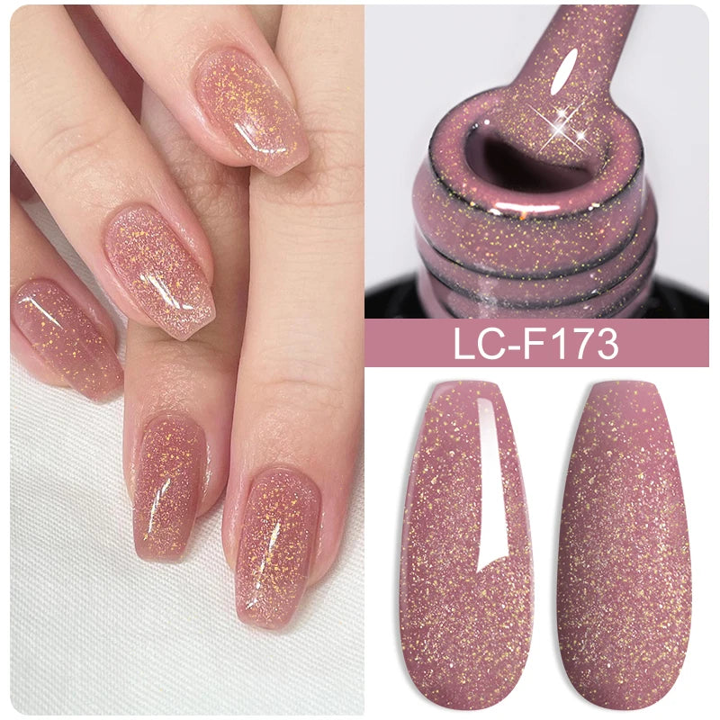 LILYCUTE 7ML Bright Red Sparkling Gel Nail Polish Silver Reflective Gel Colorful Shinning Glitter Manicure Nail Art Gel Varnish