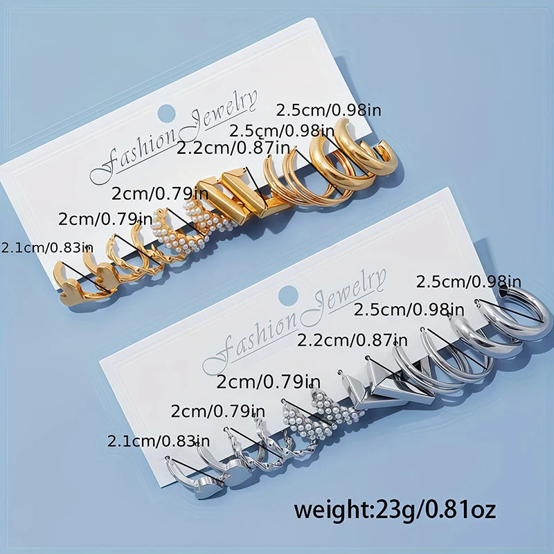 A Set of 6 Pairs of Elegant and Simple Style Combination Earrings for Women, Suitable for Daily Outings