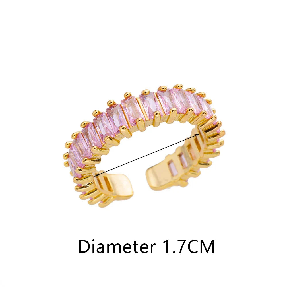 Colorful Cubic Zircon Open Ring For Women Stainless Steel Gold Color Square Rings Bohemian Romantic couple Jewelry Gifts