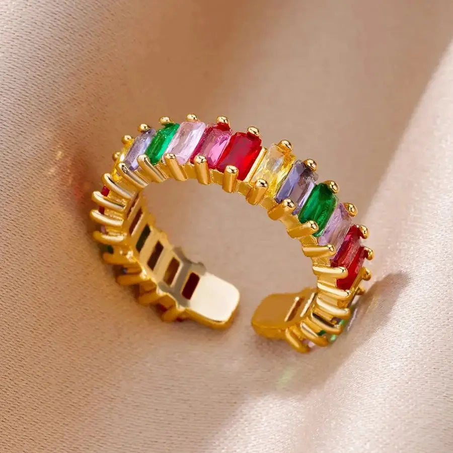 Delicate Colorful Zircon Rings for Women New In Gold Color Wedding Ring Aesthetic Fashion Jewelry Gift anillos mujer