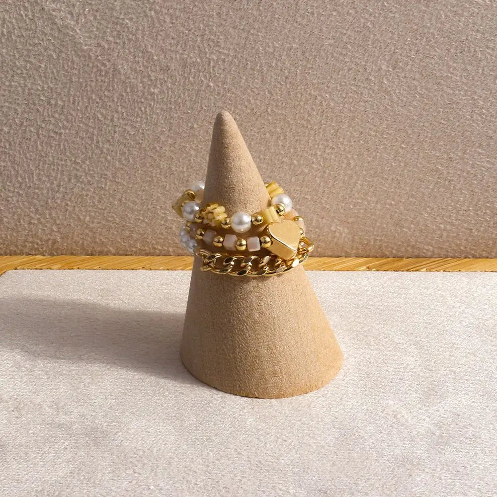 Trendy Cute Bohemia Pearl Flower Acrylic Beaded Rings Party Jewelry Finger Ring Set Women Ring