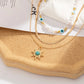 3pcs/set Ethnic Sunflower Green Stone Pendant Necklace Women Vintage Imitation-Pearl Devil's Eye Beaded Collar Necklace