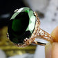 2025 New Luxury High End Party Women's Ring Bright Green Oval Crystal Noble  Retro Style Accessories Gorgeous Gift