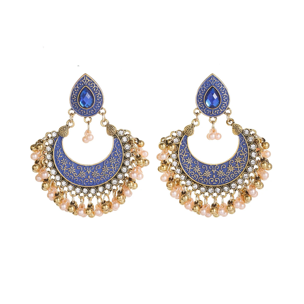 Ethnic Retro Green Sector Carved Turkish Jhumka Earrings For Women Indian Jewelry Pearl Tassel Earrings