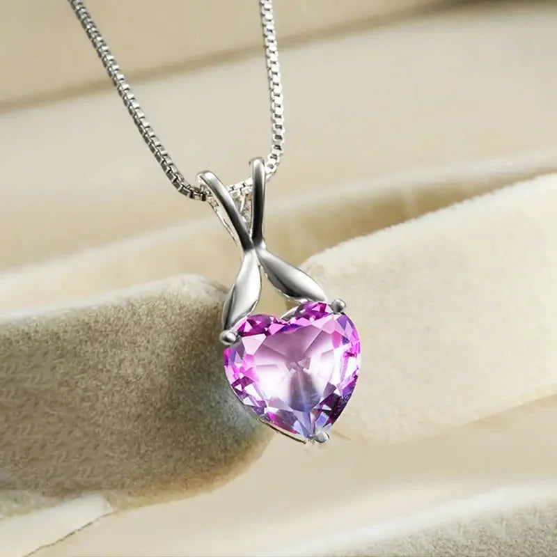 2025 Gorgeous White/Green/Purple/Pink Cubic Zirconia Women Necklace Simple and Elegant Design Female Wedding Trendy Jewelry