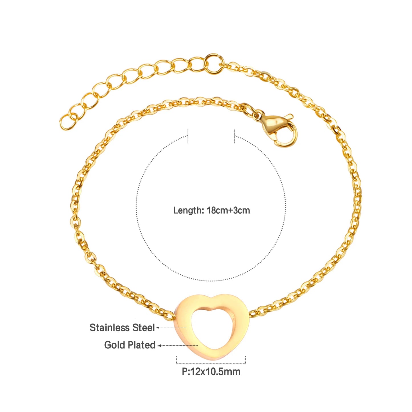 LUXUSTEEL Stainless Steel Heart Coin Charm Bracelet for Women Girl Golden Color Cuban Link Chain Bracelet Jewelry Gift 20cm