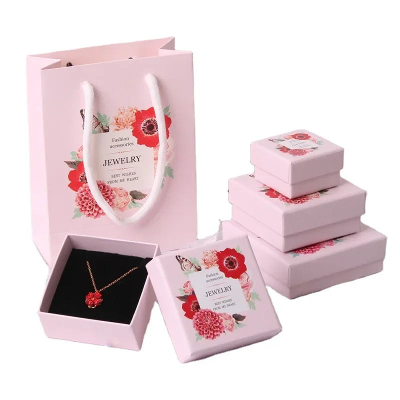 Pink Print 5Sizes Gift Box For Bracelets Earring Ring Necklace