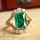 2025 New Luxury High End Party Women's Ring Bright Green Oval Crystal Noble  Retro Style Accessories Gorgeous Gift