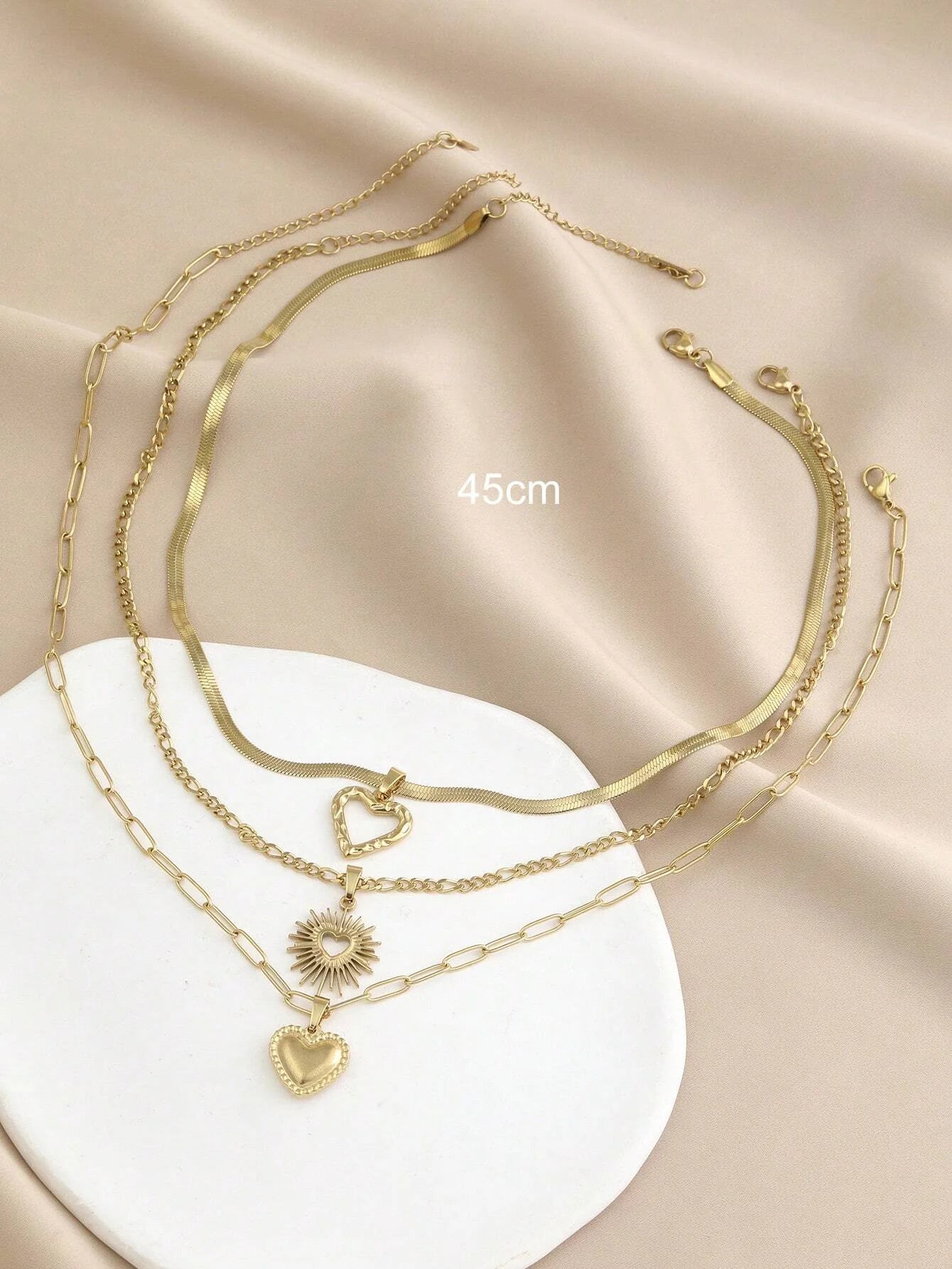 3 Pcs Fashion Bohemia Heart Pendant Chain Layered Necklace for Women Summer Beach Simple Copper Metal Necklace Jewelry Gift 2024