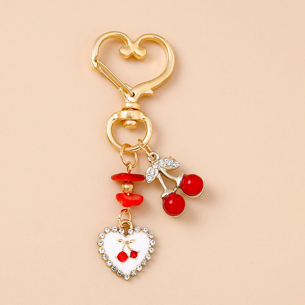 Cute Enamel Flower Butterfly Keychain Women Girls Love Heart Key Ring Pendants Handbag Decor DIY Handmade Jewelry Gifts