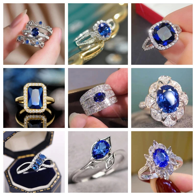 2025 New Blue Cube Zircon Ring Fashionable and Elegant High End Women's Bridal Wedding Luxury Personalized Jewelry Accessories