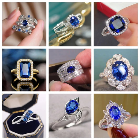 2025 New Blue Cube Zircon Ring Fashionable and Elegant High End Women's Bridal Wedding Luxury Personalized Jewelry Accessories