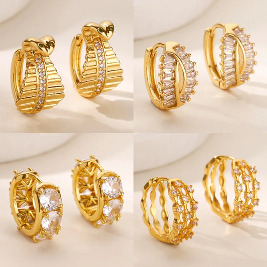 Zircon Geometric Snake Earrings for Women Multi Layered Gold Color Small Hoop Earrings Fashion Ear Piercing Wedding Jewelry