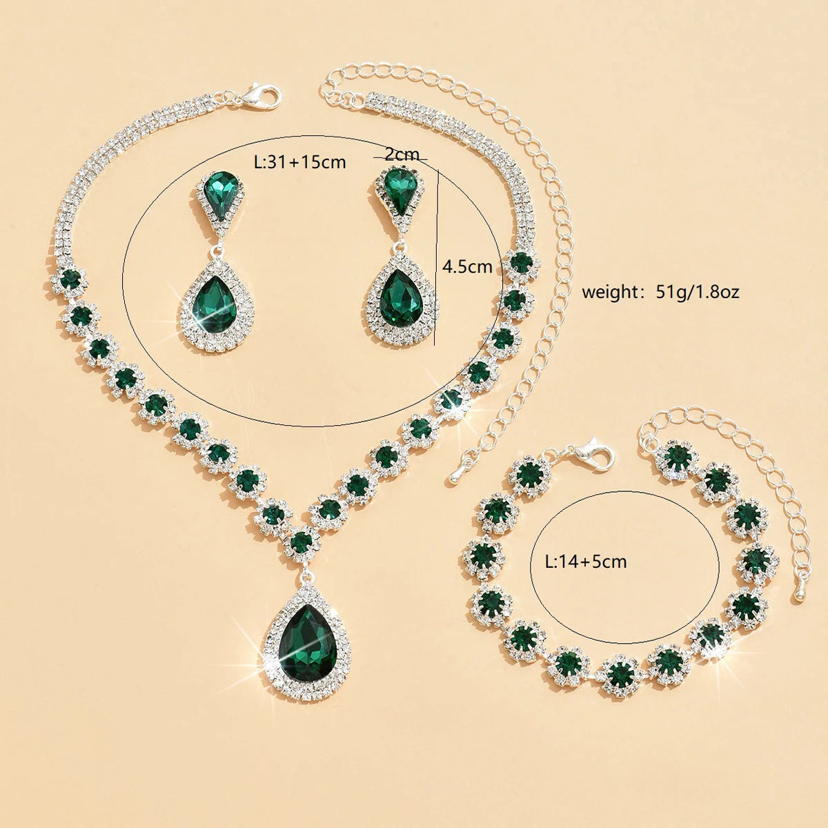 Minimalist Water drops Jewelry Set for Women Crystal Necklace Bracelet Earrings Set Gift Banquet Wedding Anniversary Accessories