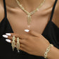 4PC Women's Fashion Copper Claw Chain Hollow Tassel Necklace Earrings Bracelet Jewelry Set Wedding Banquet Party Festival Gift