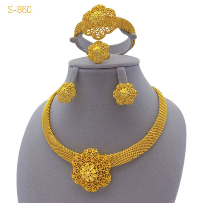 XUHUANG Luxury Flower Necklace Sets For Women Wedding Dubai Gold Plated African Jewelry Set Indian Jewellery Anniversary Gifts