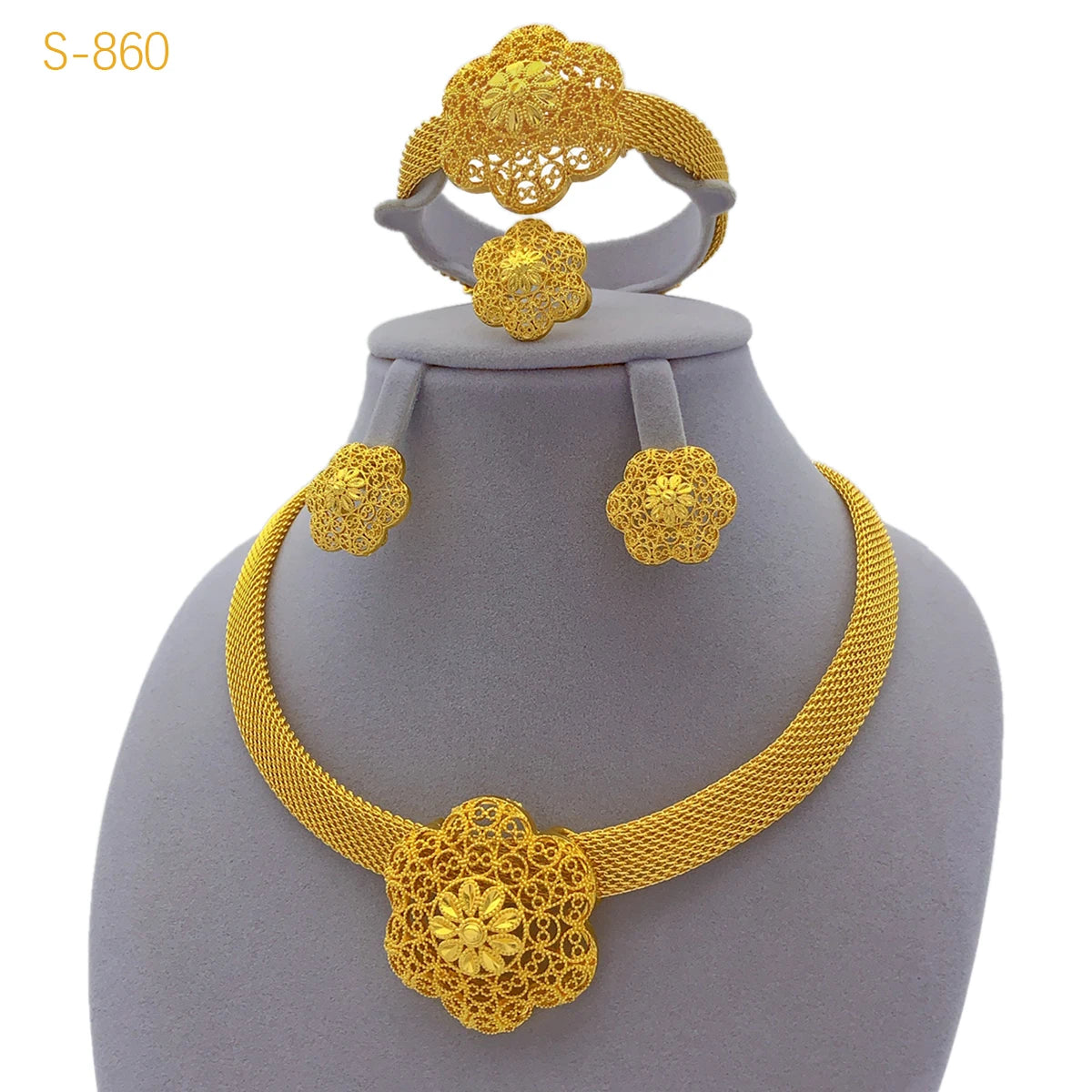 XUHUANG Luxury Flower Necklace Sets For Women Wedding Dubai Gold Plated African Jewelry Set Indian Jewellery Anniversary Gifts