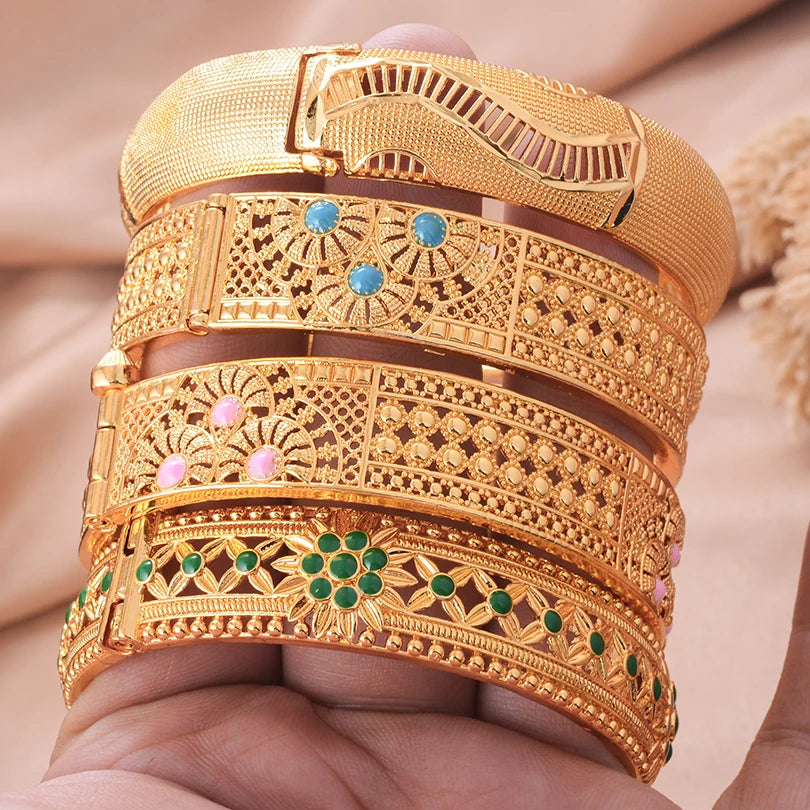 Ethiopian Gold Color Bangles for Women African Jewelry Habesha Middle East Girl Wedding bracelets Gift
