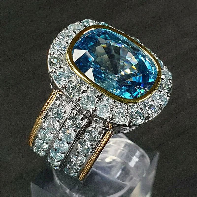 2025 New Fashion Sea Blue Cubic Zirconia Women's Wedding Ring Luxury Engagement Party Elegant   Brilliant Jewelry