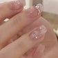 24Pcs Glitter Diamond Press On Nails Sweet Cute Girl Acrylic Nails Full Cover Short Square Fake Nails Wearable Manicure Nail Tip