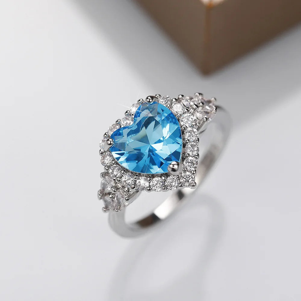 2025 New Fashion Sea Blue Cubic Zirconia Women's Wedding Ring Luxury Engagement Party Elegant   Brilliant Jewelry
