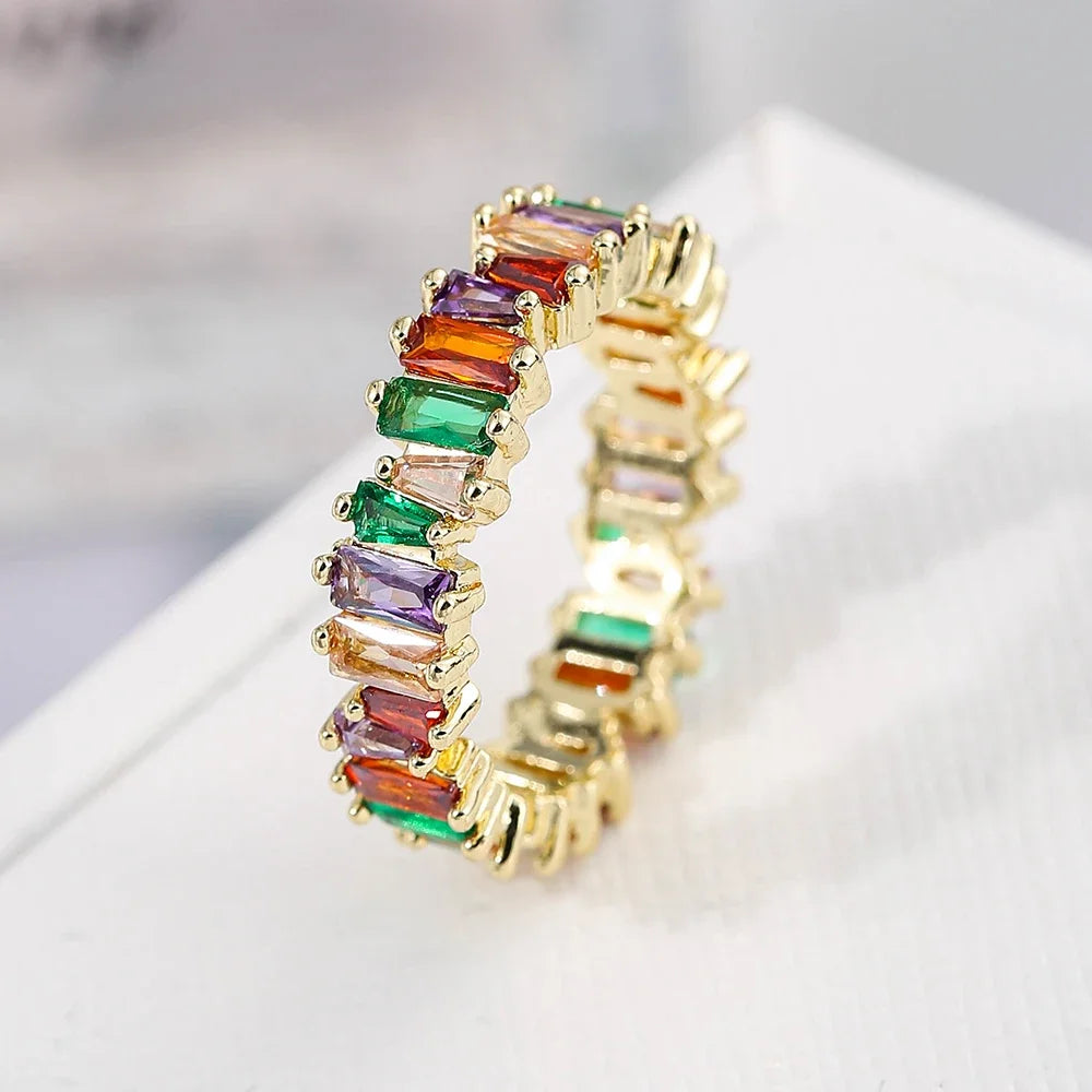Fashion Luxury Multicolor Charm Zircon Wedding Rings for Women Round Square Stone Party Ring Jewelry
