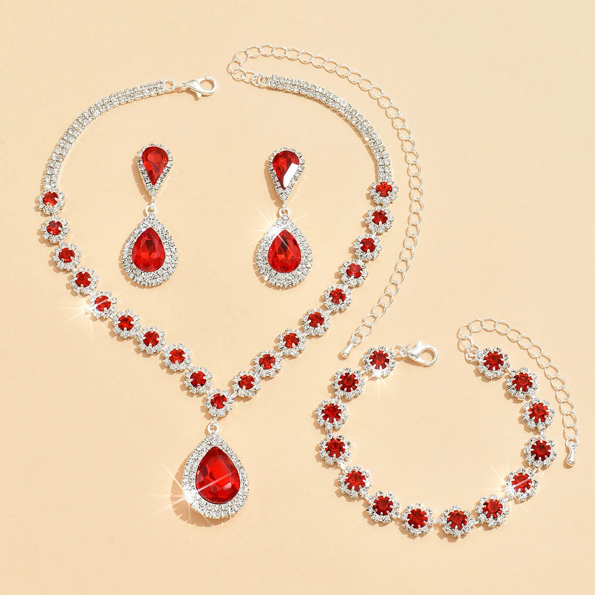 Minimalist Water drops Jewelry Set for Women Crystal Necklace Bracelet Earrings Set Gift Banquet Wedding Anniversary Accessories