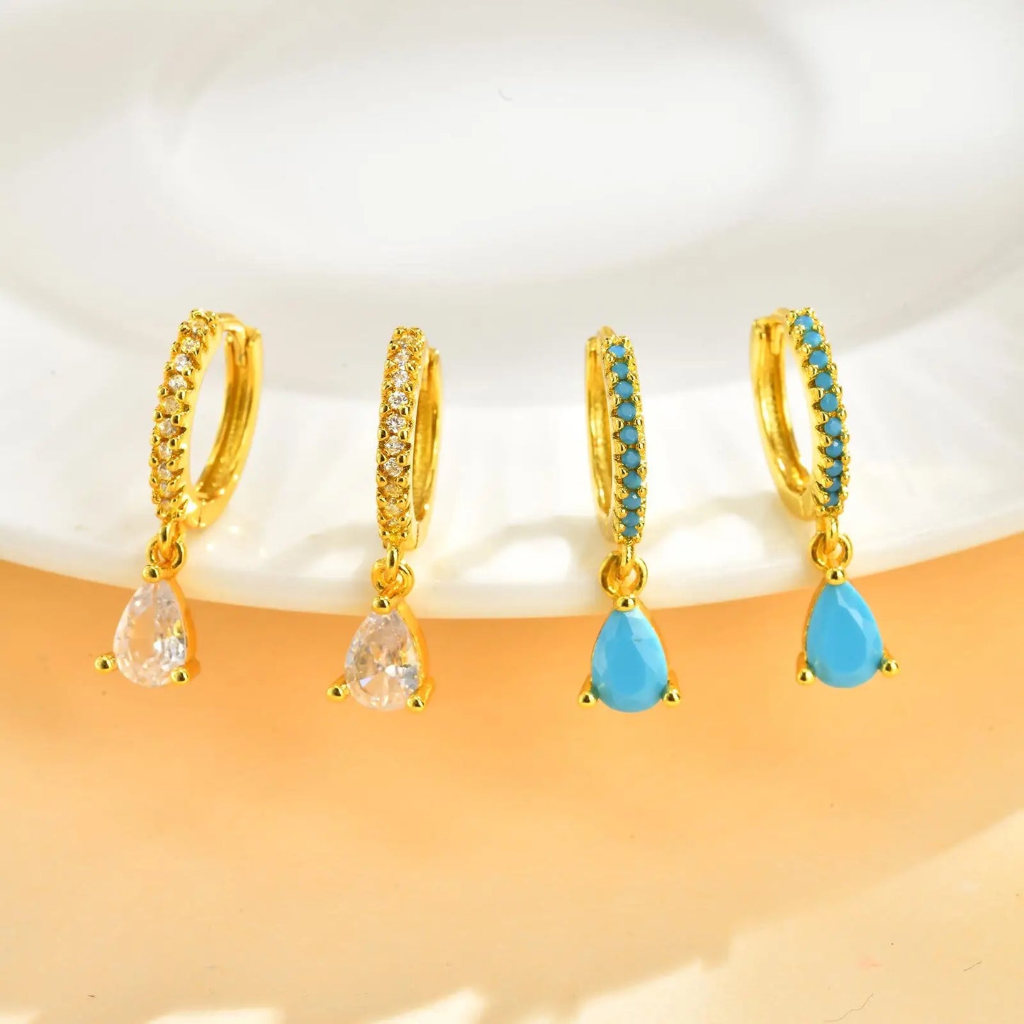 Delicate Cubic Zirconia Drop Earring for Women, Turquoise Droplets