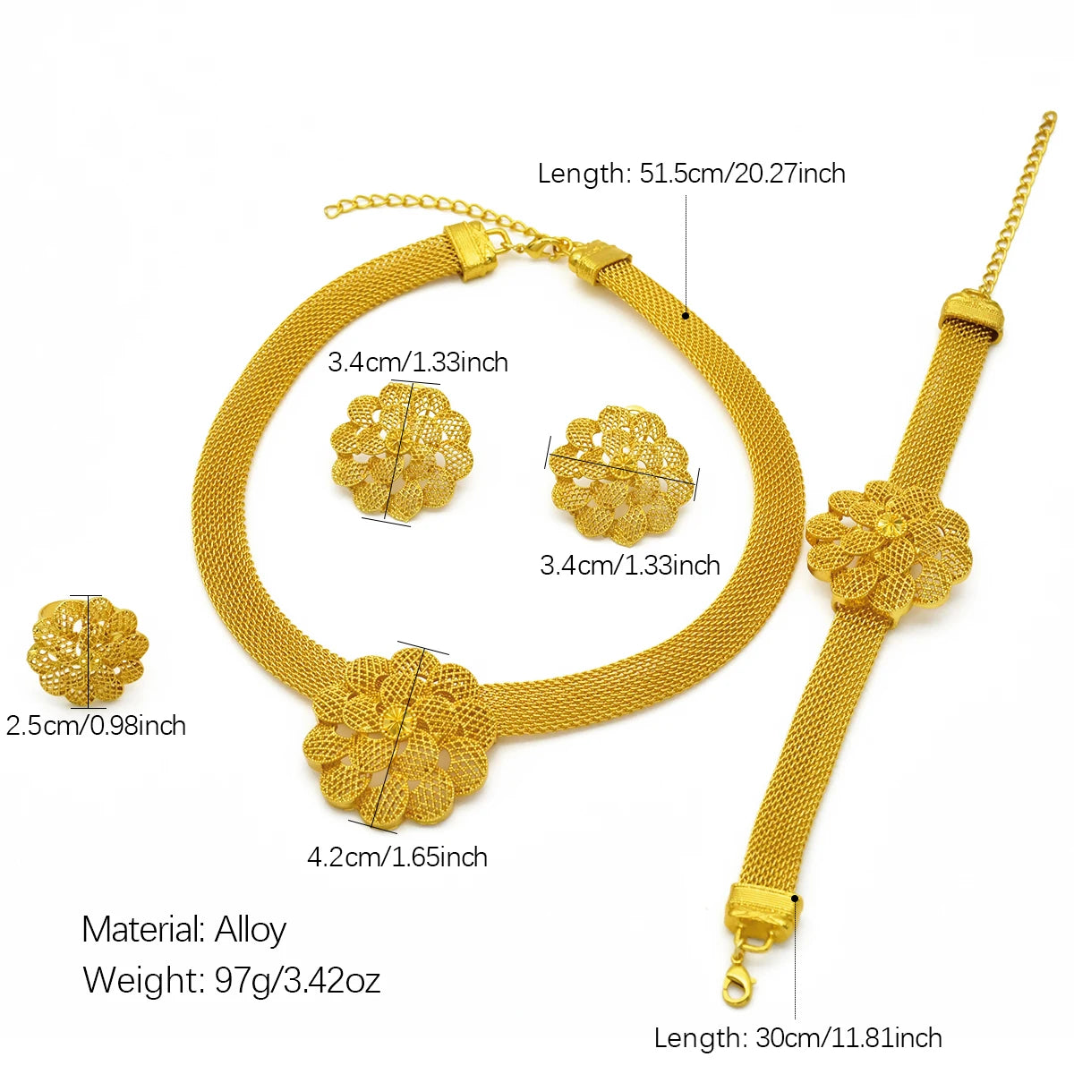 XUHUANG Luxury Flower Necklace Sets For Women Wedding Dubai Gold Plated African Jewelry Set Indian Jewellery Anniversary Gifts