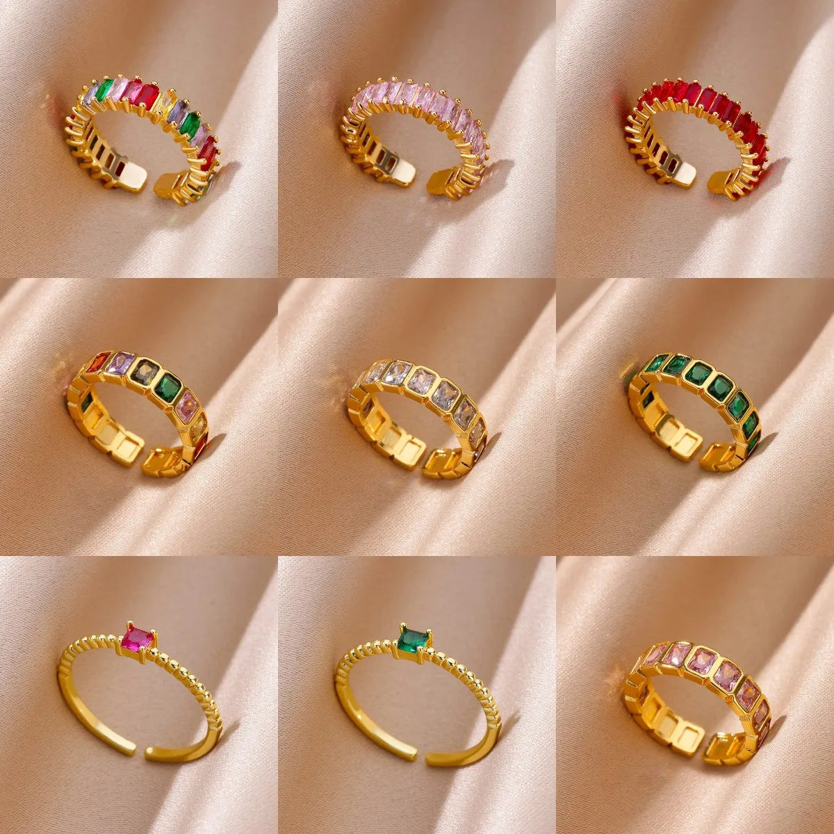Colorful Cubic Zircon Open Ring For Women Stainless Steel Gold Color Square Rings Bohemian Romantic couple Jewelry Gifts