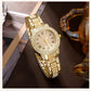 Golden Watch Women Ring Necklace Earrings Rhinestone Fashion Wristwatch Female Casual Ladies Watches Bracelet Set Clock