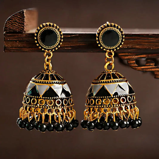 Ethnic Women's Gold Color Oxidized Indian Earring Gypsy Vintage Bohemian Tribe Colorful BeadsTassel Drop Earrings Jhumka Jewelry