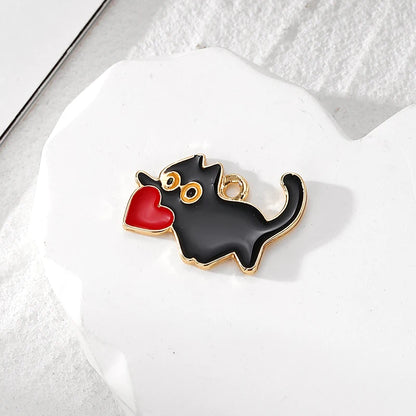 10pcs Original Alloy Enamel Black Cat Charms Cute Heart Kitten Pendant For Bracelet Earring Necklace Diy Jewelry Make