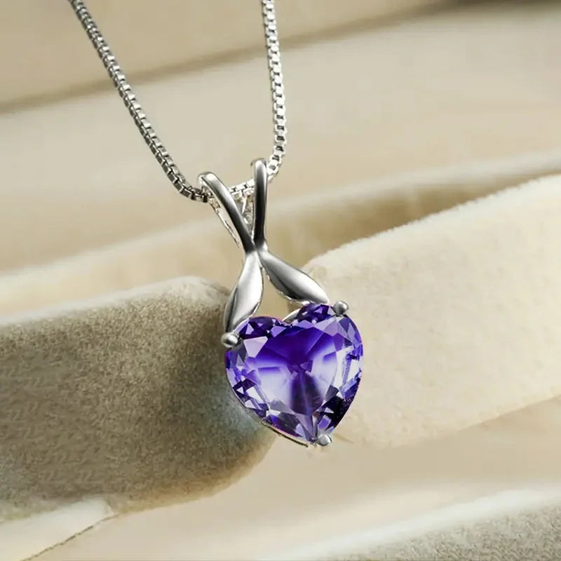 2025 Gorgeous White/Green/Purple/Pink Cubic Zirconia Women Necklace Simple and Elegant Design Female Wedding Trendy Jewelry