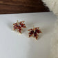 Red Gem Maple Leaf Stud Earrings for Women2023 New Fashion Light Luxury Earrings Retro Simple Crystal Earrings Jewelry Gift