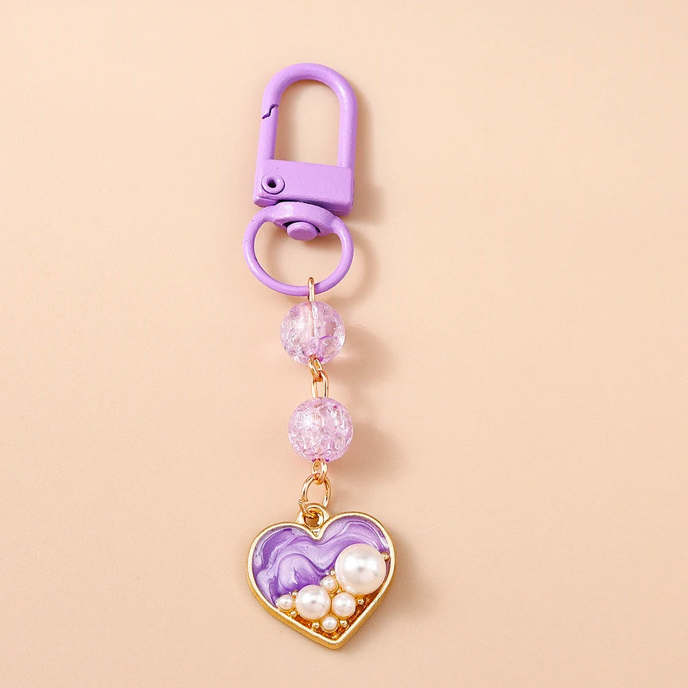 Cute Enamel Flower Butterfly Keychain Women Girls Love Heart Key Ring Pendants Handbag Decor DIY Handmade Jewelry Gifts