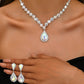 Minimalist Water drops Jewelry Set for Women Crystal Necklace Bracelet Earrings Set Gift Banquet Wedding Anniversary Accessories