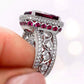 2025 New Elegant Red Corundum Ring with Extra Large Zircon Fashion Party Jewelry Flower Dove Egg Shining First